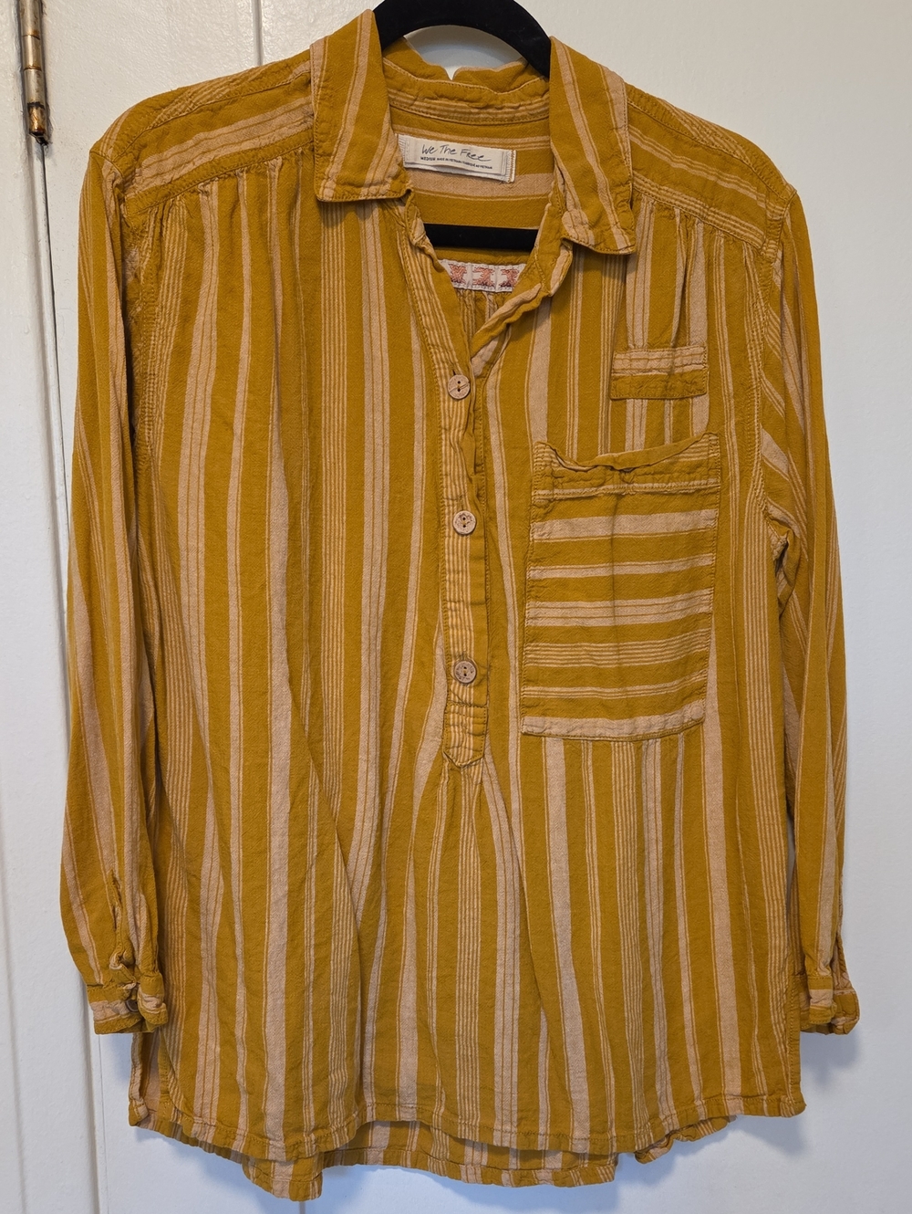 We The Free Mustard Striped Button-Front Casual Shirt